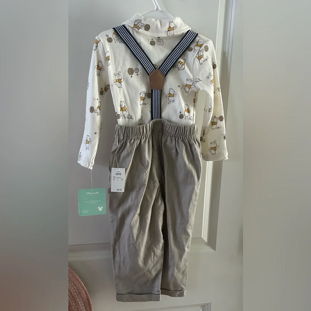 Disney Winnie Pooh 2pc Baby Boy Outfit (Bodysuit Pants with suspenders) 18month